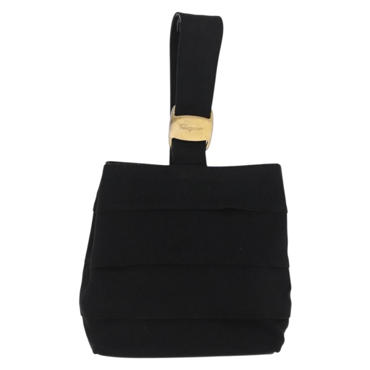 Salvatore Ferragamo Vala Hand Bag Nylon Black Gold Auth 170467