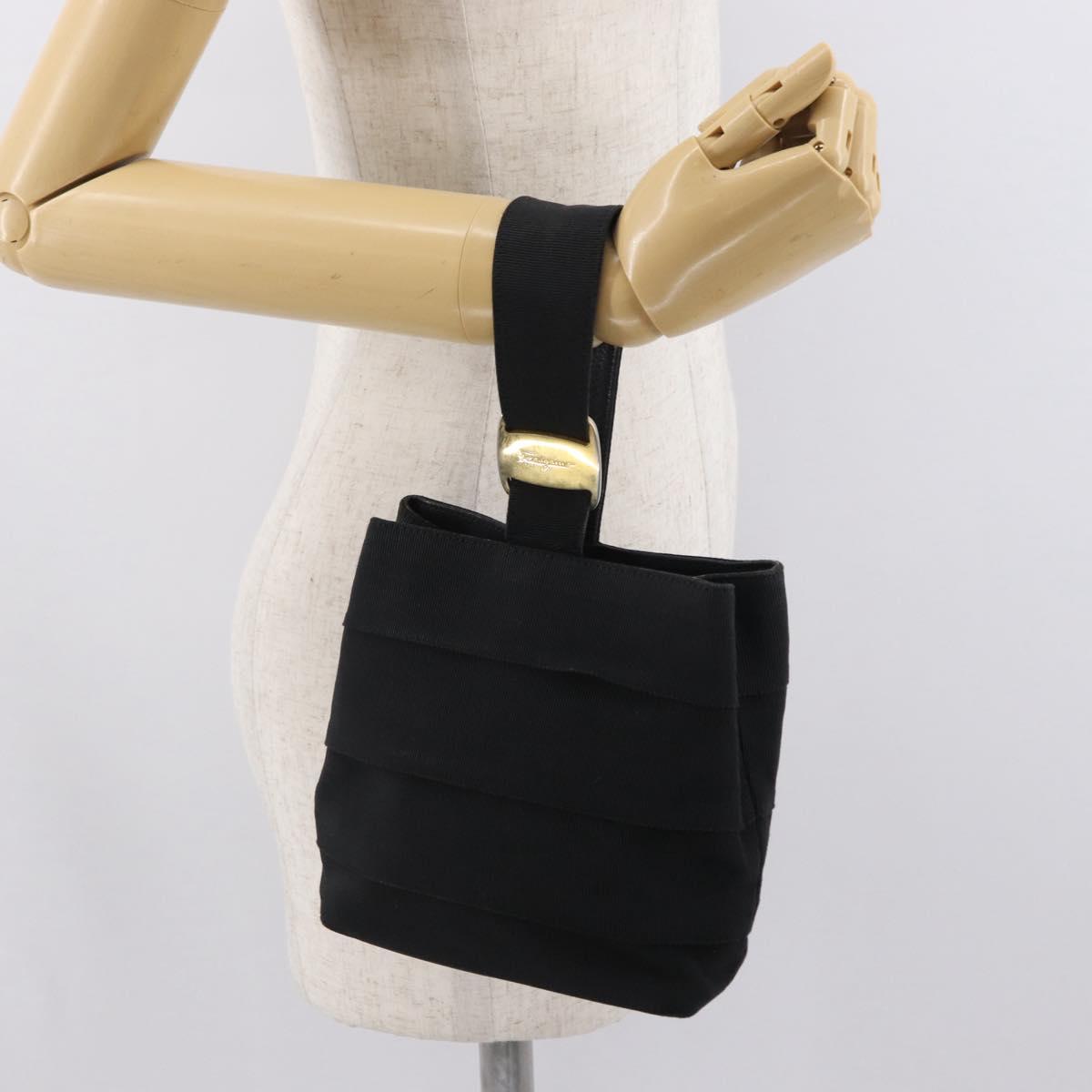Salvatore Ferragamo Vala Hand Bag Nylon Black Gold Auth 170467