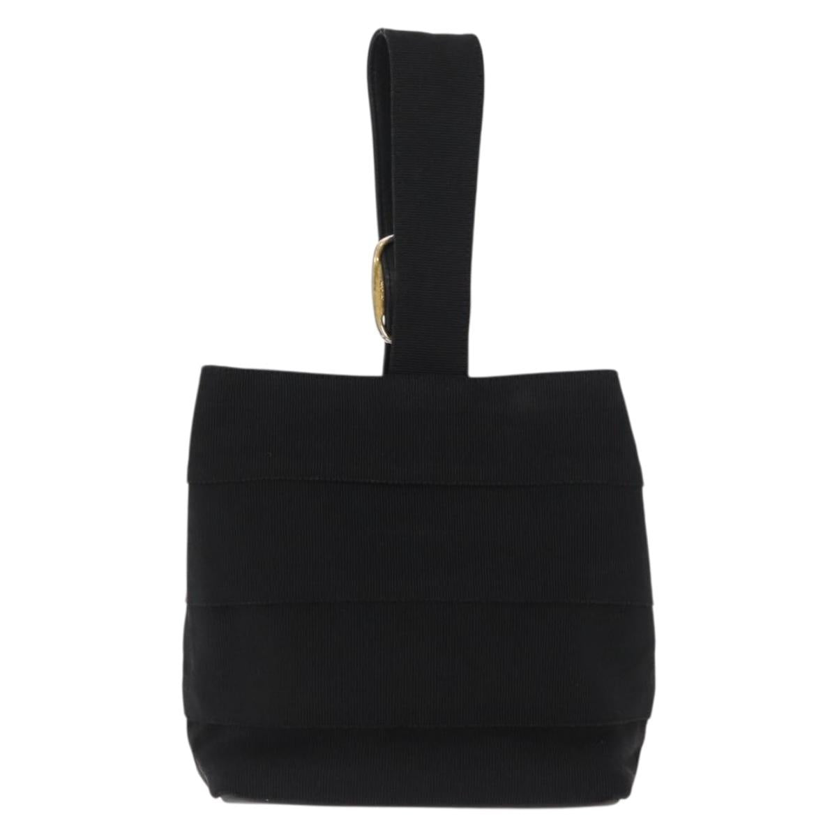 Salvatore Ferragamo Vala Hand Bag Nylon Black Gold Auth 170467