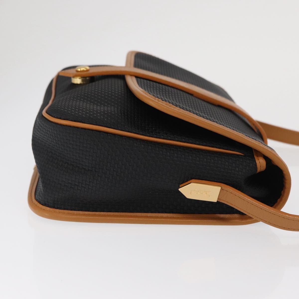 SAINT LAURENT Shoulder Bag Coated Canvas Black Gold Auth 170468