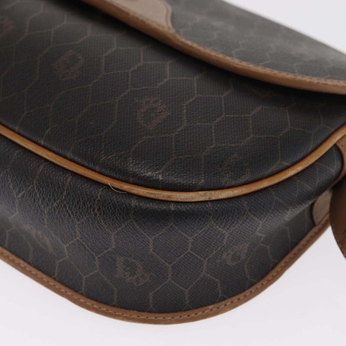 Christian Dior Honeycomb Canvas Shoulder Bag PVC Black Gold Auth 170469
