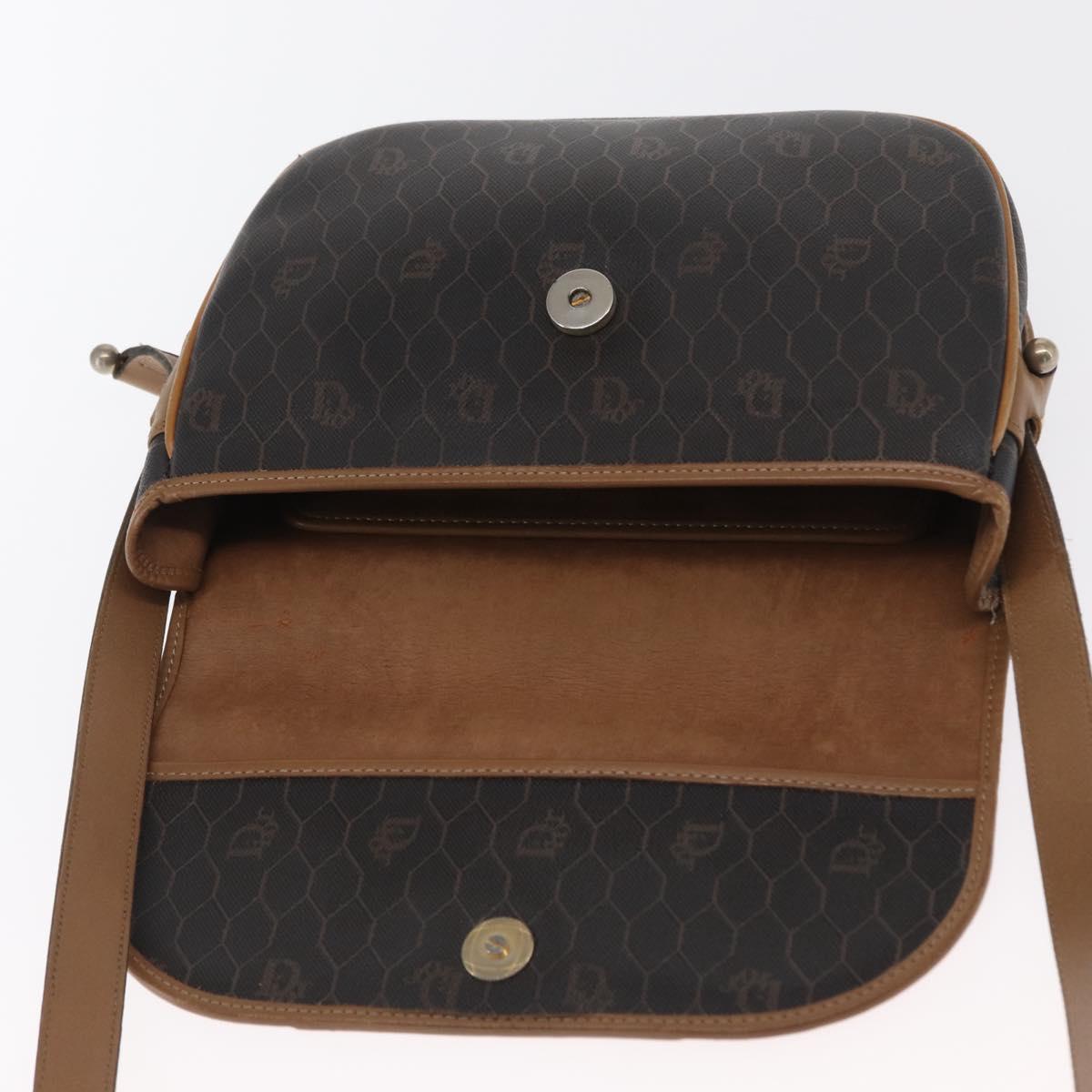 Christian Dior Honeycomb Canvas Shoulder Bag PVC Black Gold Auth 170469