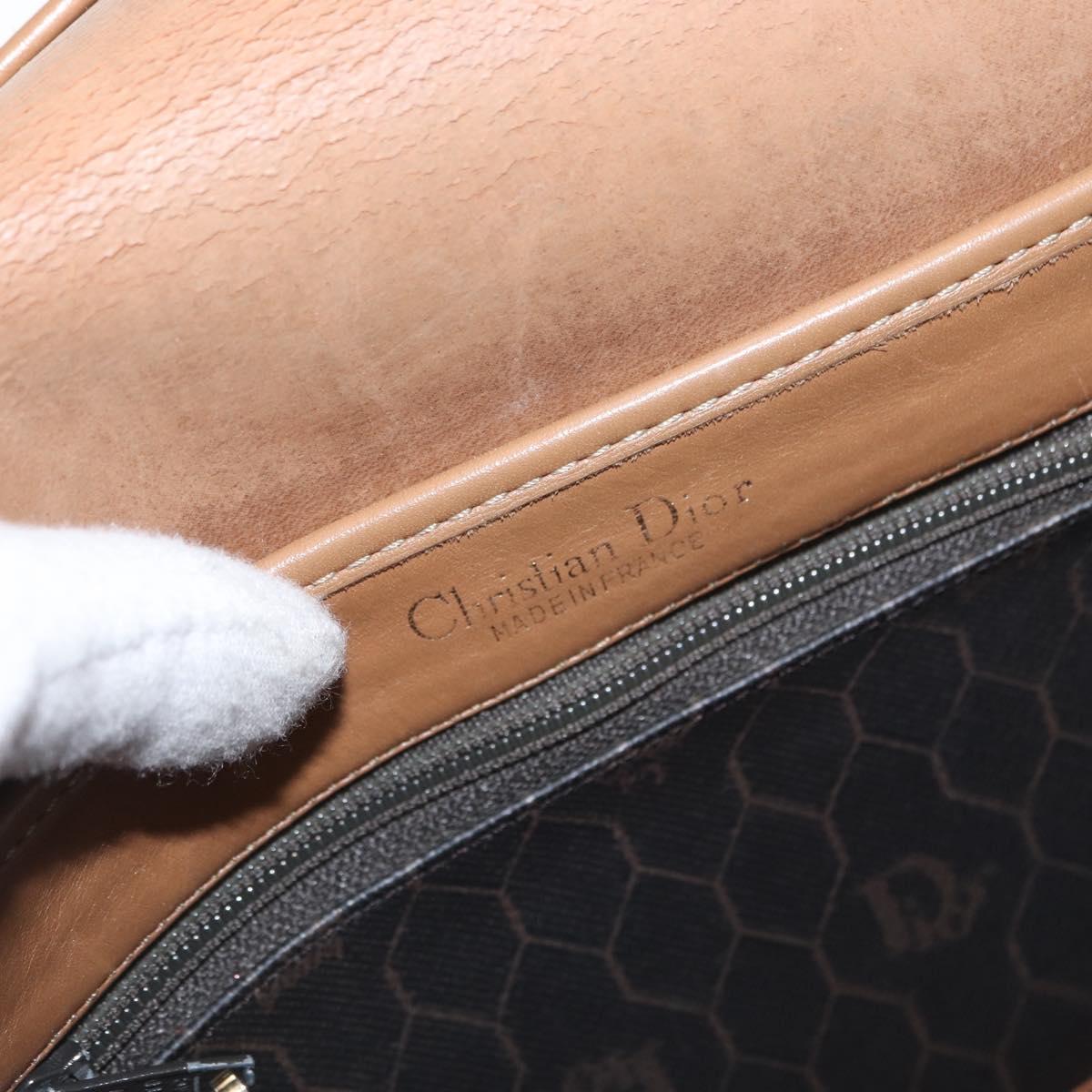 Christian Dior Honeycomb Canvas Shoulder Bag PVC Black Gold Auth 170469