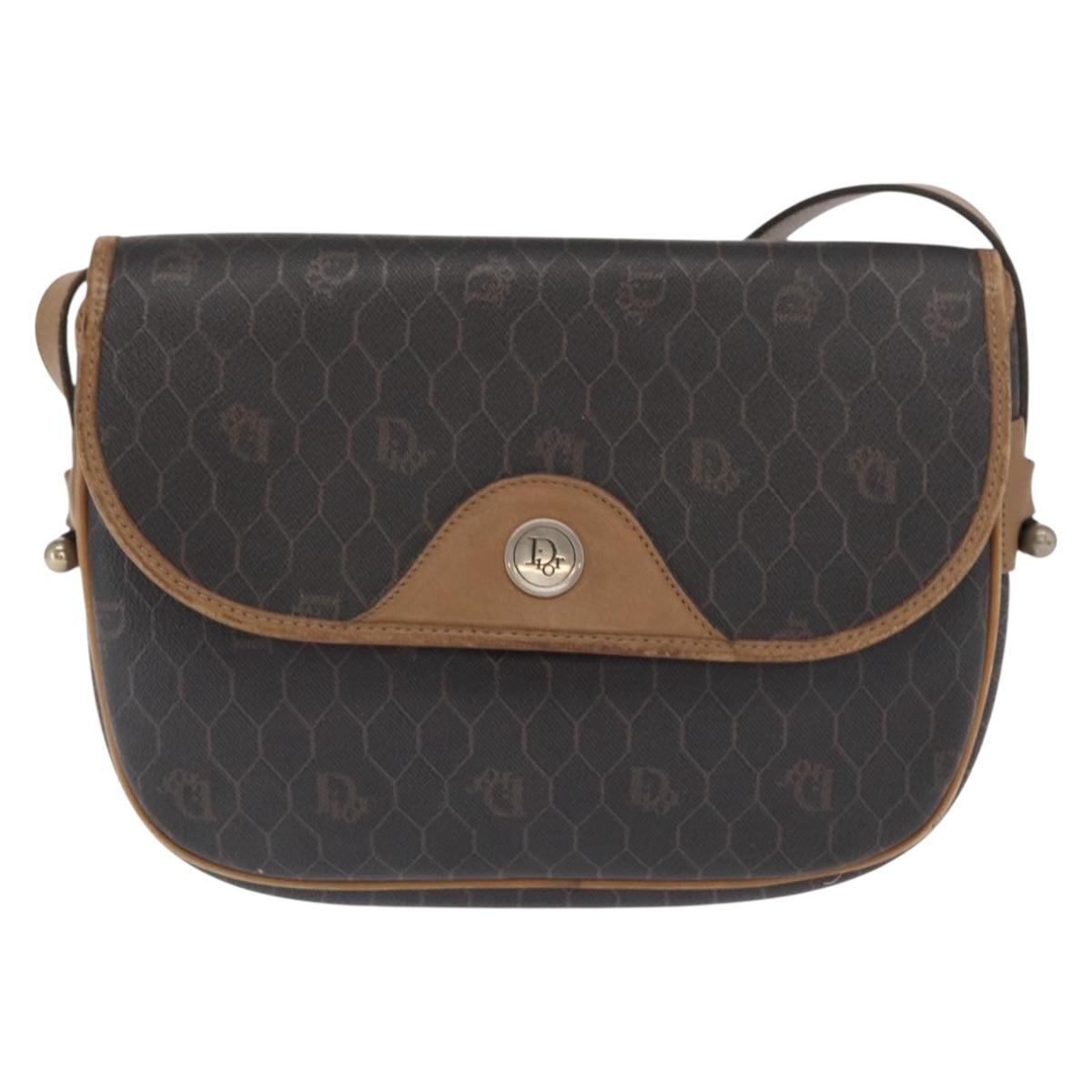 Christian Dior Honeycomb Canvas Shoulder Bag PVC Black Gold Auth 170469