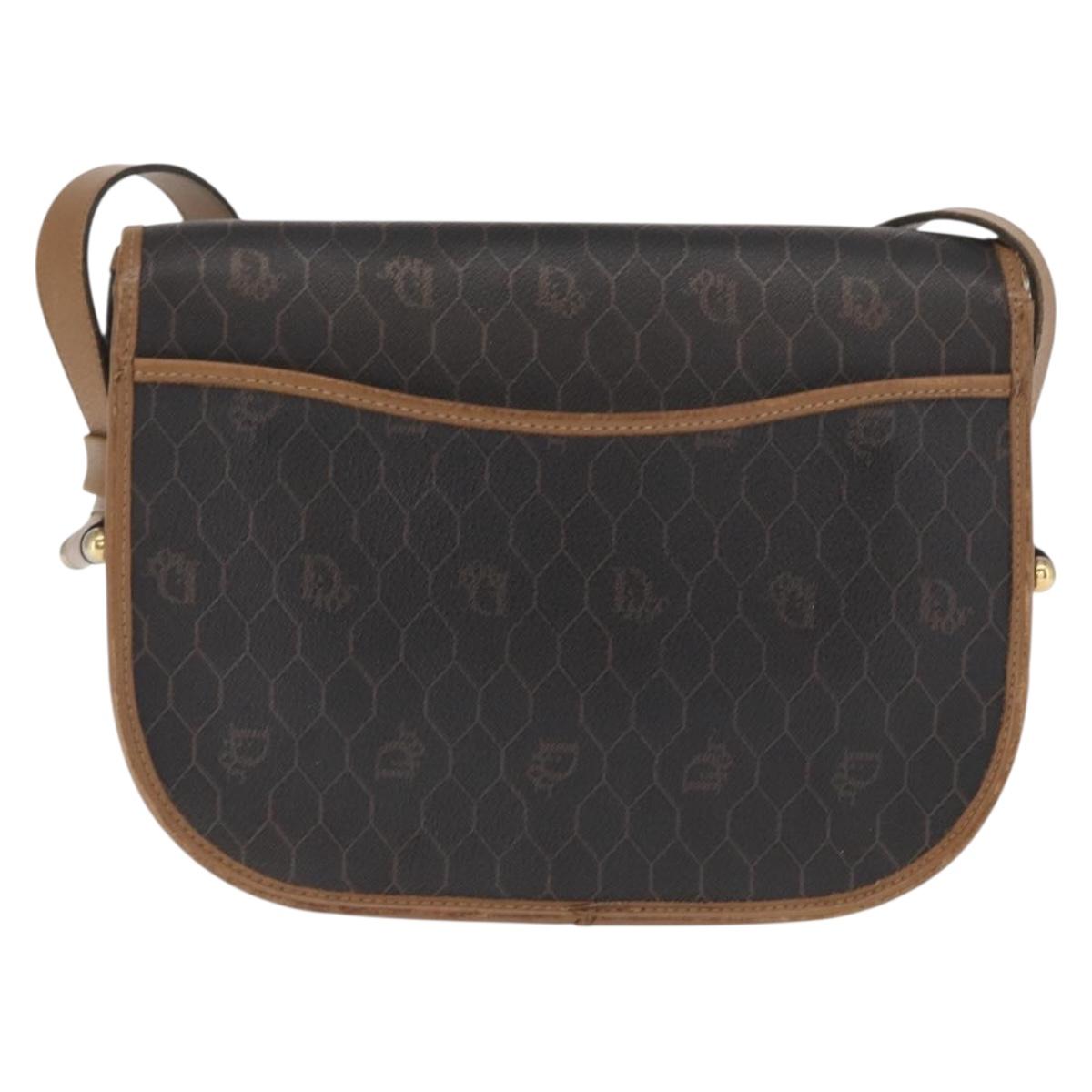 Christian Dior Honeycomb Canvas Shoulder Bag PVC Black Gold Auth 170469