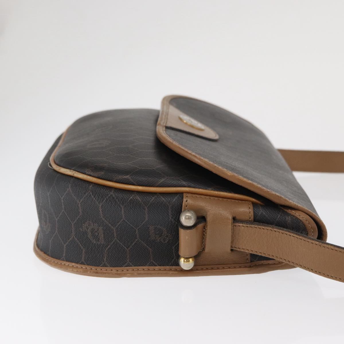 Christian Dior Honeycomb Canvas Shoulder Bag PVC Black Gold Auth 170469