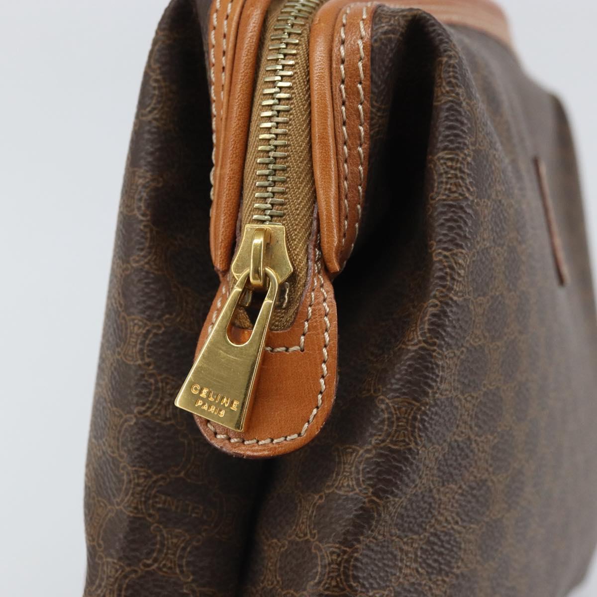 CELINE Macadam Canvas Clutch Bag PVC Brown Gold Auth 170470