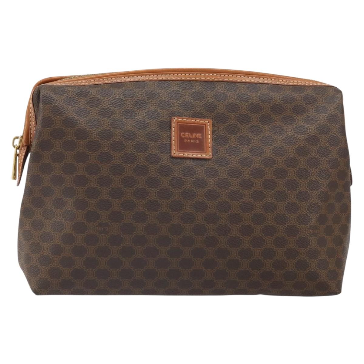 CELINE Macadam Canvas Clutch Bag PVC Brown Gold Auth 170470
