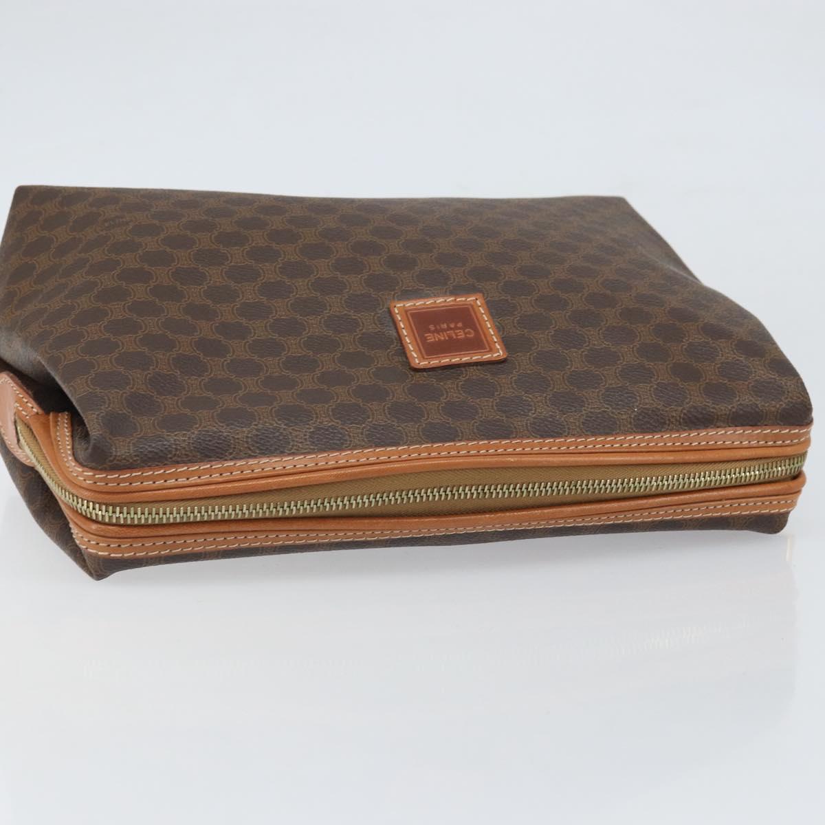 CELINE Macadam Canvas Clutch Bag PVC Brown Gold Auth 170470