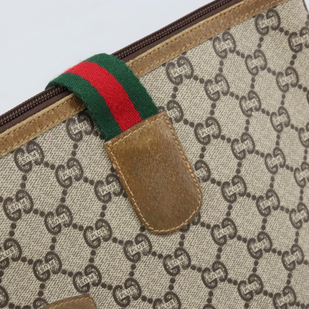 GUCCI GG Plus Supreme Web Sherry Line Tote Bag PVC Beige Gold Auth 170474