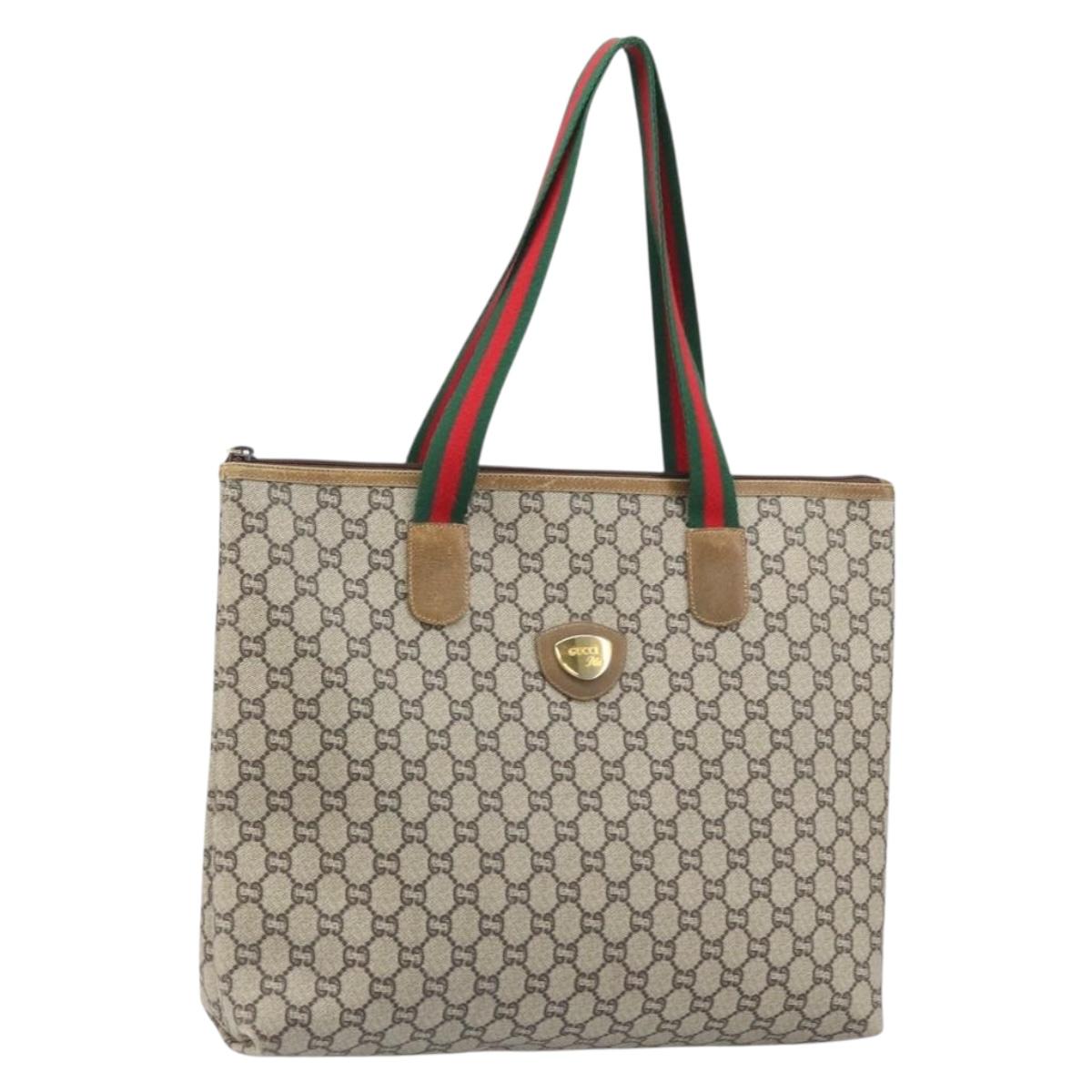 GUCCI GG Plus Supreme Web Sherry Line Tote Bag PVC Beige Gold Auth 170474