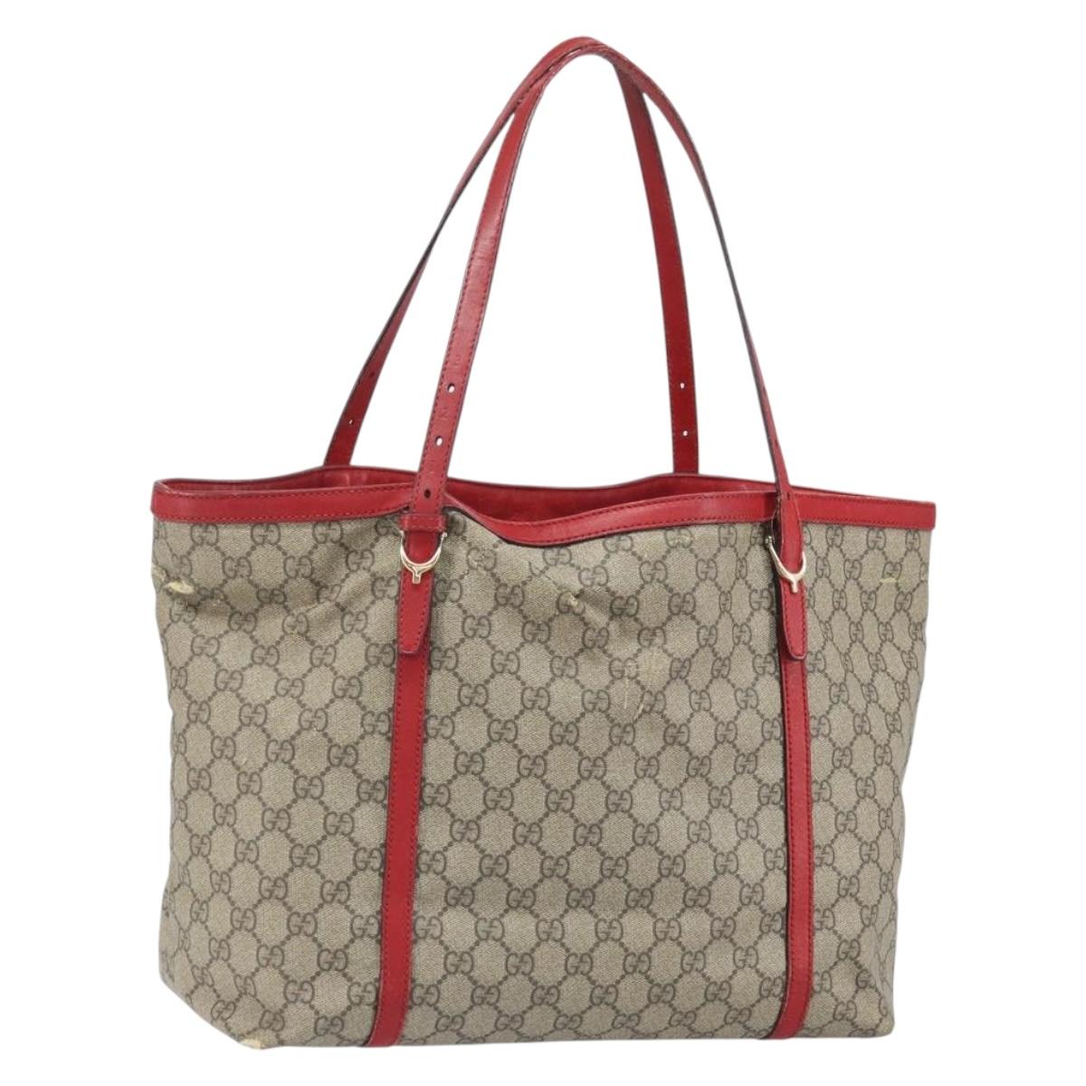 GUCCI GG Supreme Tote Bag PVC Beige Gold Auth 170475