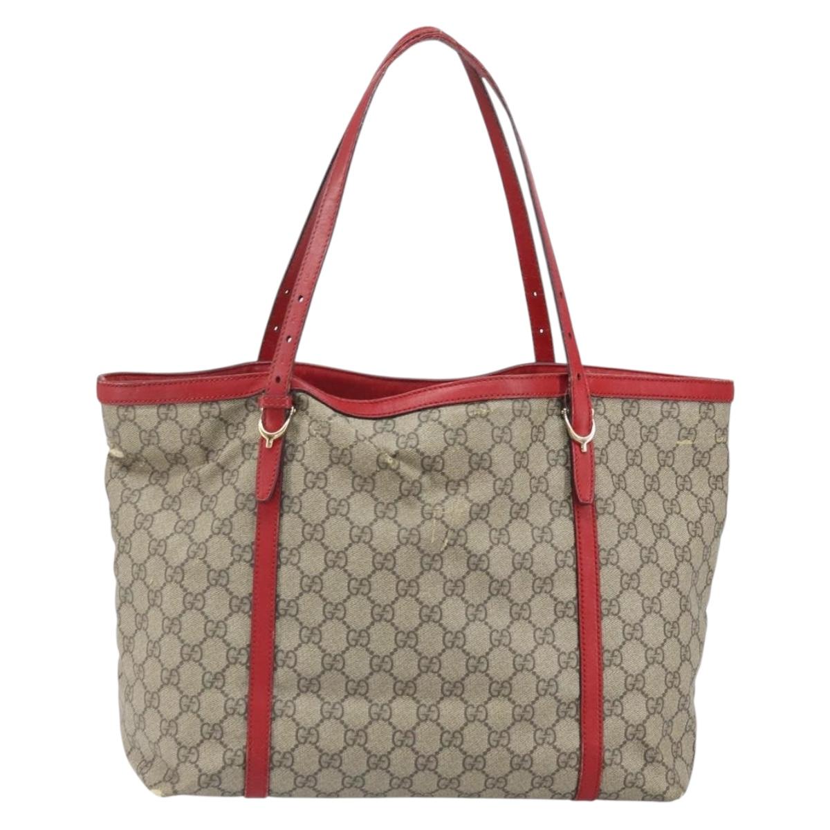 GUCCI GG Supreme Tote Bag PVC Beige Gold Auth 170475