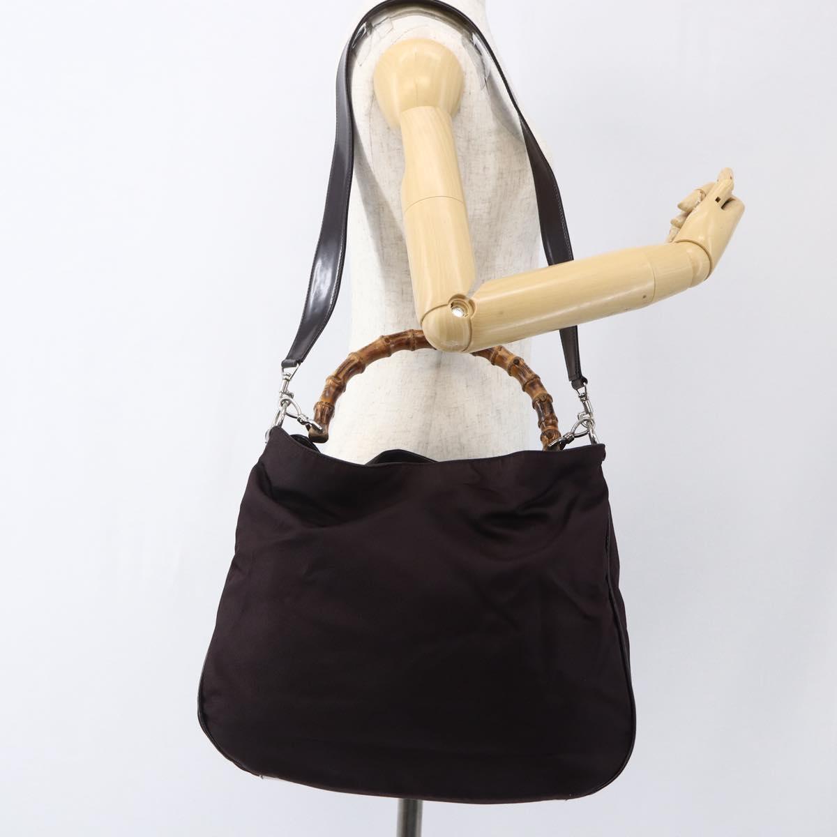 GUCCI Bamboo Shoulder Bag Nylon 2way Bordeaux Silver 001 1553 1577 Auth 170482