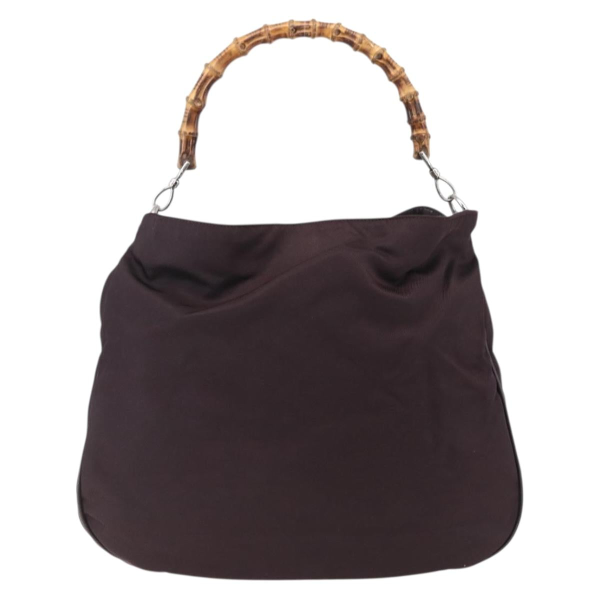GUCCI Bamboo Shoulder Bag Nylon 2way Bordeaux Silver 001 1553 1577 Auth 170482