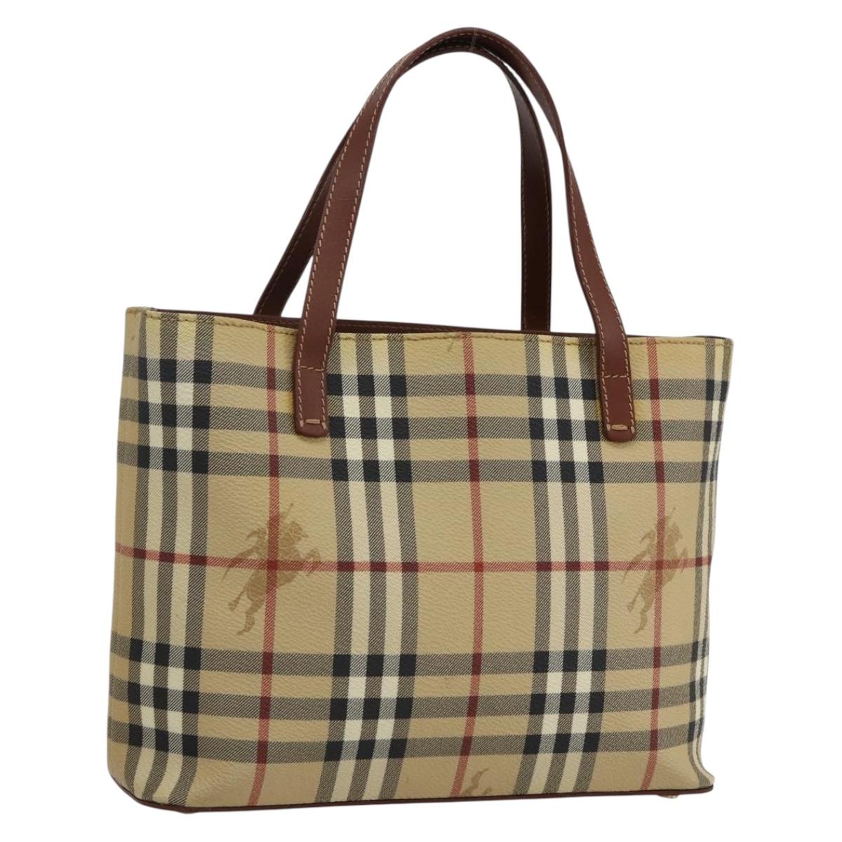 BURBERRY Nova Check Hand Bag PVC Beige Gold Auth 170485V