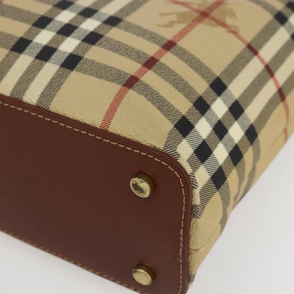 BURBERRY Nova Check Hand Bag PVC Beige Gold Auth 170485V