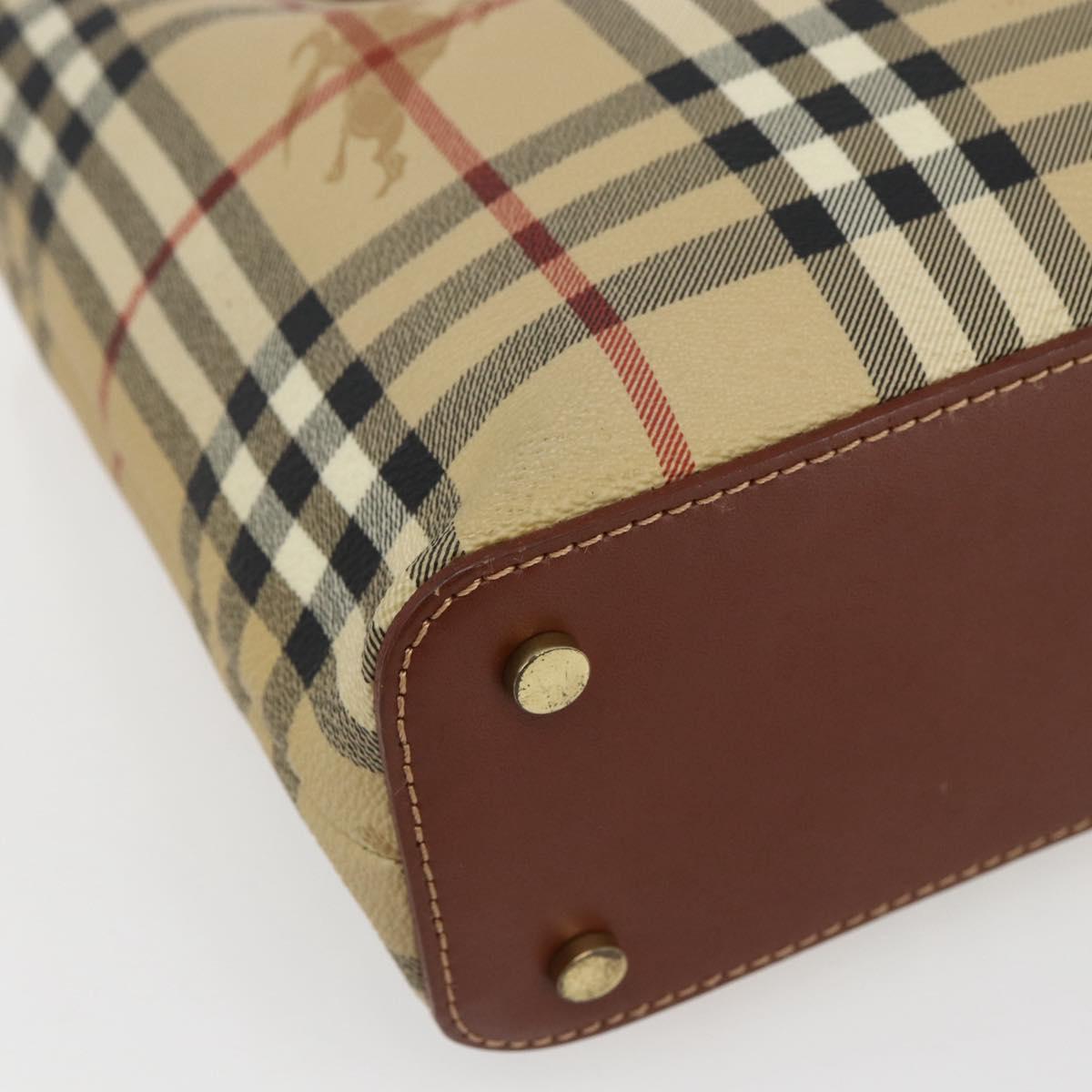 BURBERRY Nova Check Hand Bag PVC Beige Gold Auth 170485V