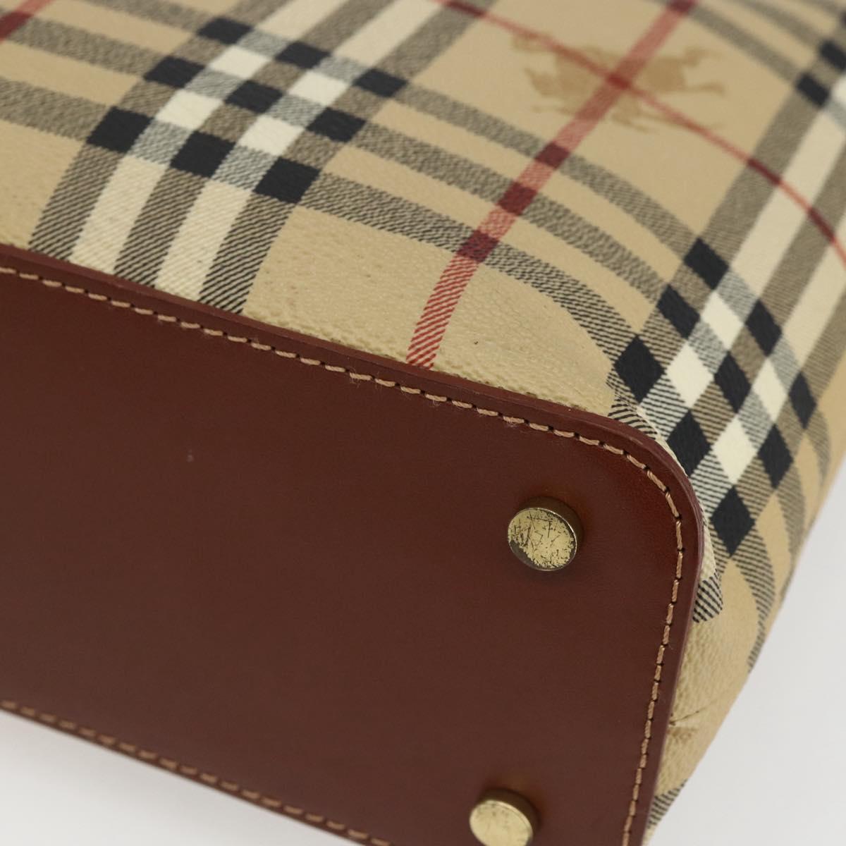 BURBERRY Nova Check Hand Bag PVC Beige Gold Auth 170485V