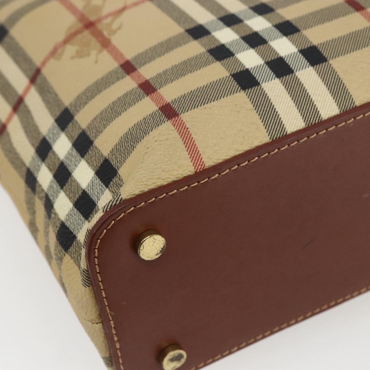 BURBERRY Nova Check Hand Bag PVC Beige Gold Auth 170485V