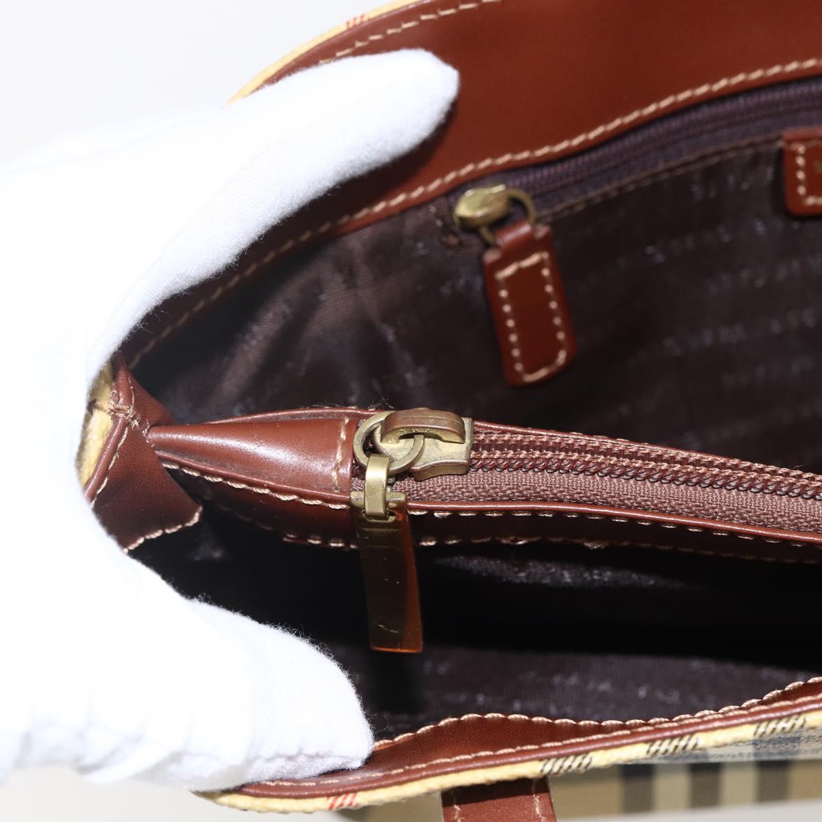 BURBERRY Nova Check Hand Bag PVC Beige Gold Auth 170485V