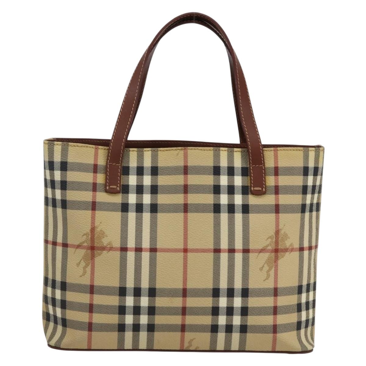 BURBERRY Nova Check Hand Bag PVC Beige Gold Auth 170485V