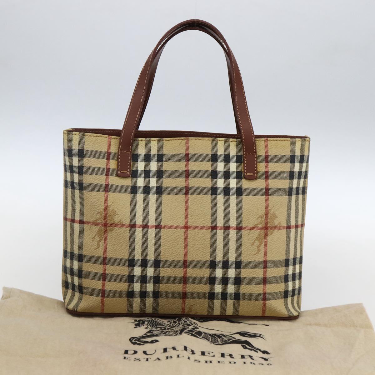 BURBERRY Nova Check Hand Bag PVC Beige Gold Auth 170485V