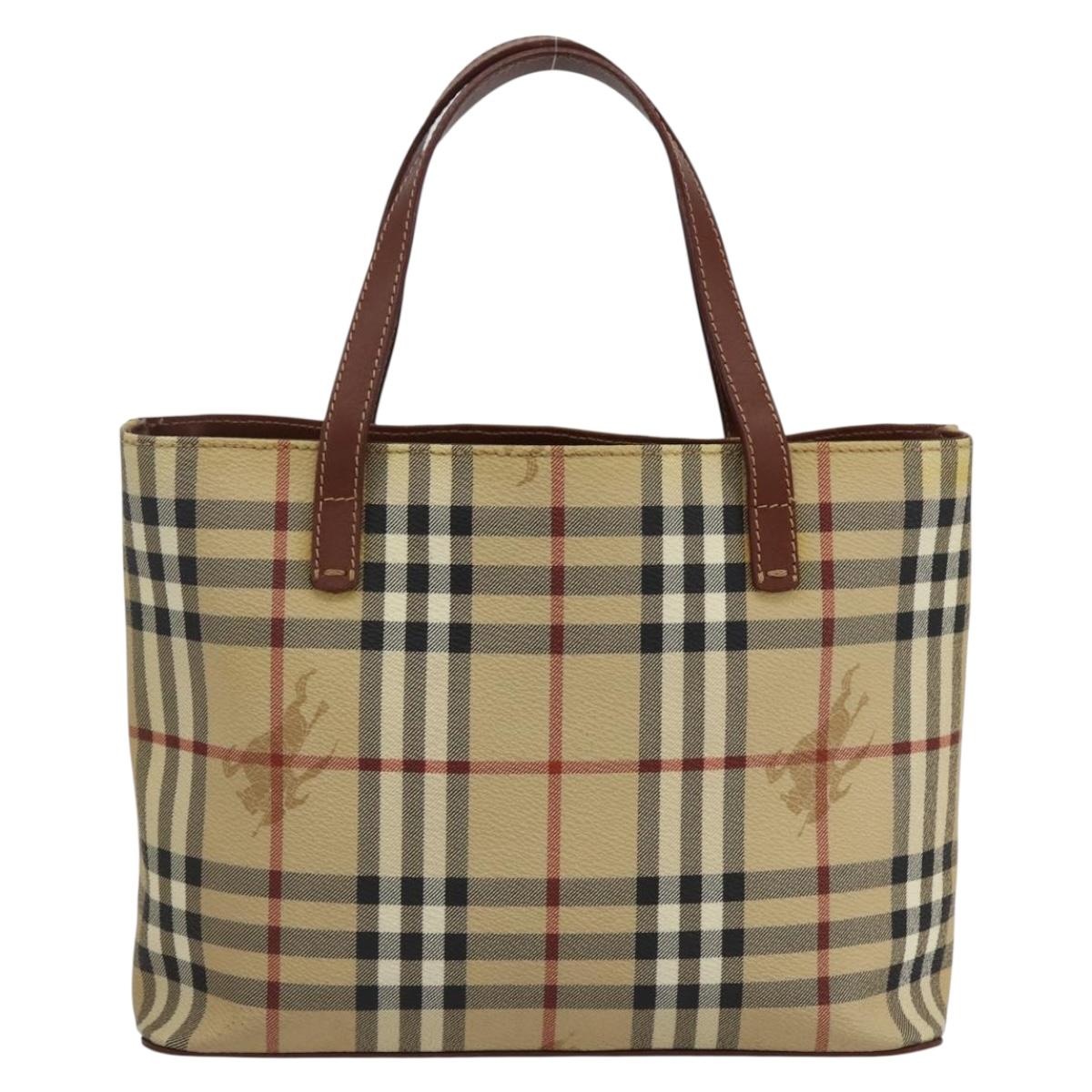BURBERRY Nova Check Hand Bag PVC Beige Gold Auth 170485V