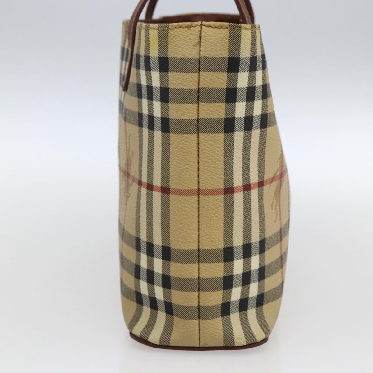 BURBERRY Nova Check Hand Bag PVC Beige Gold Auth 170485V