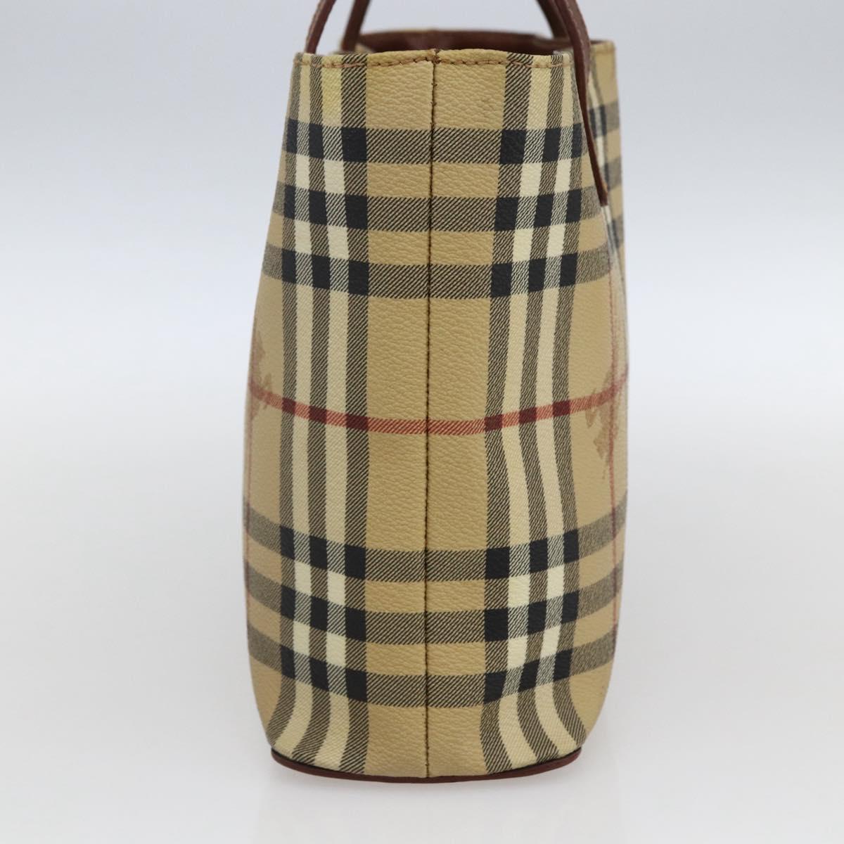 BURBERRY Nova Check Hand Bag PVC Beige Gold Auth 170485V