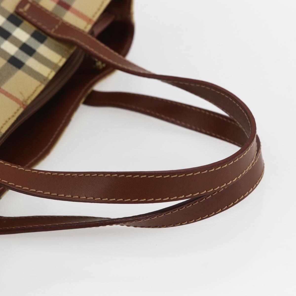 BURBERRY Nova Check Hand Bag PVC Beige Gold Auth 170485V