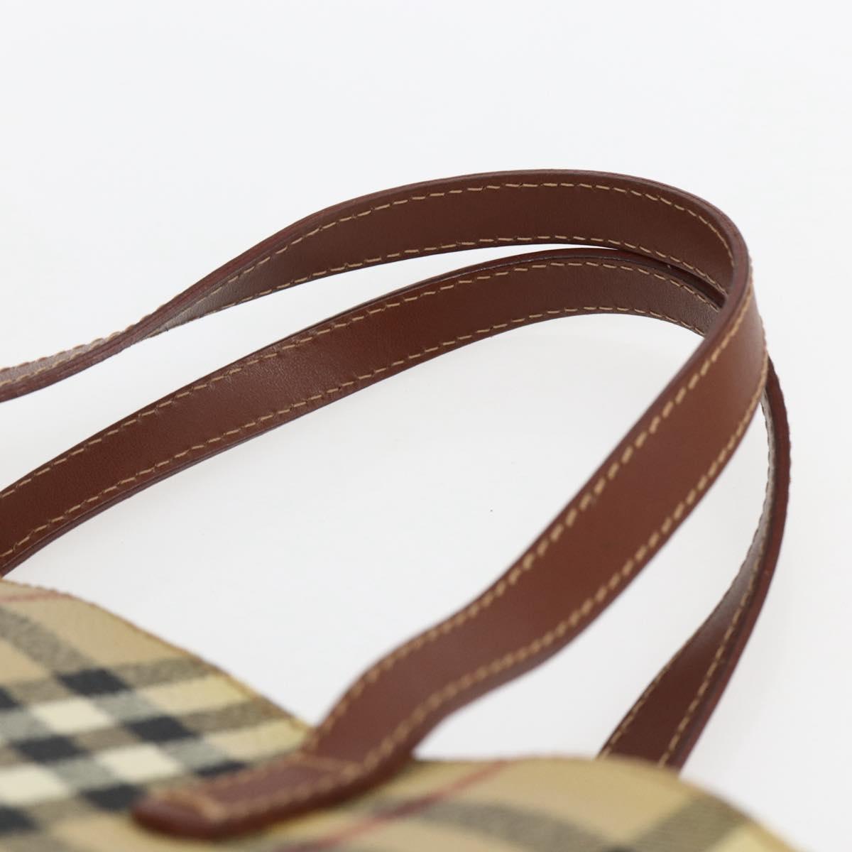 BURBERRY Nova Check Hand Bag PVC Beige Gold Auth 170485V