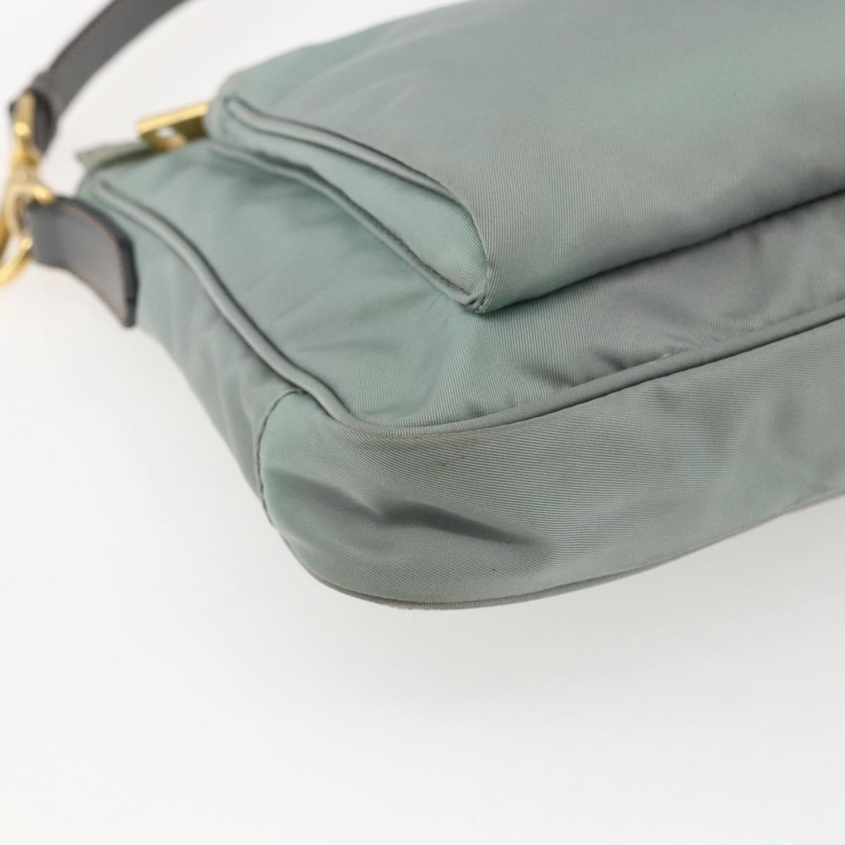 PRADA Shoulder Bag Nylon Green Gold Auth 170487