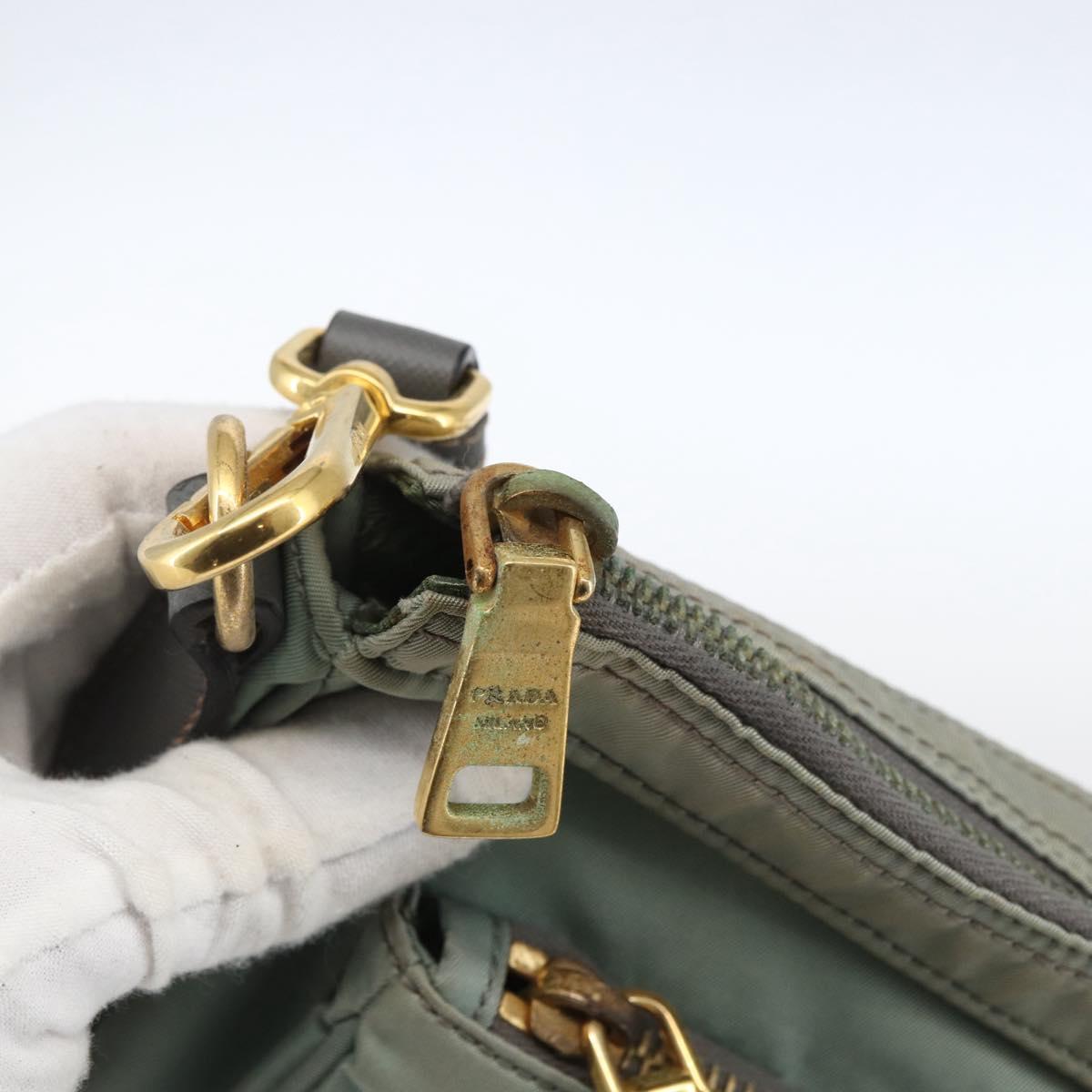 PRADA Shoulder Bag Nylon Green Gold Auth 170487