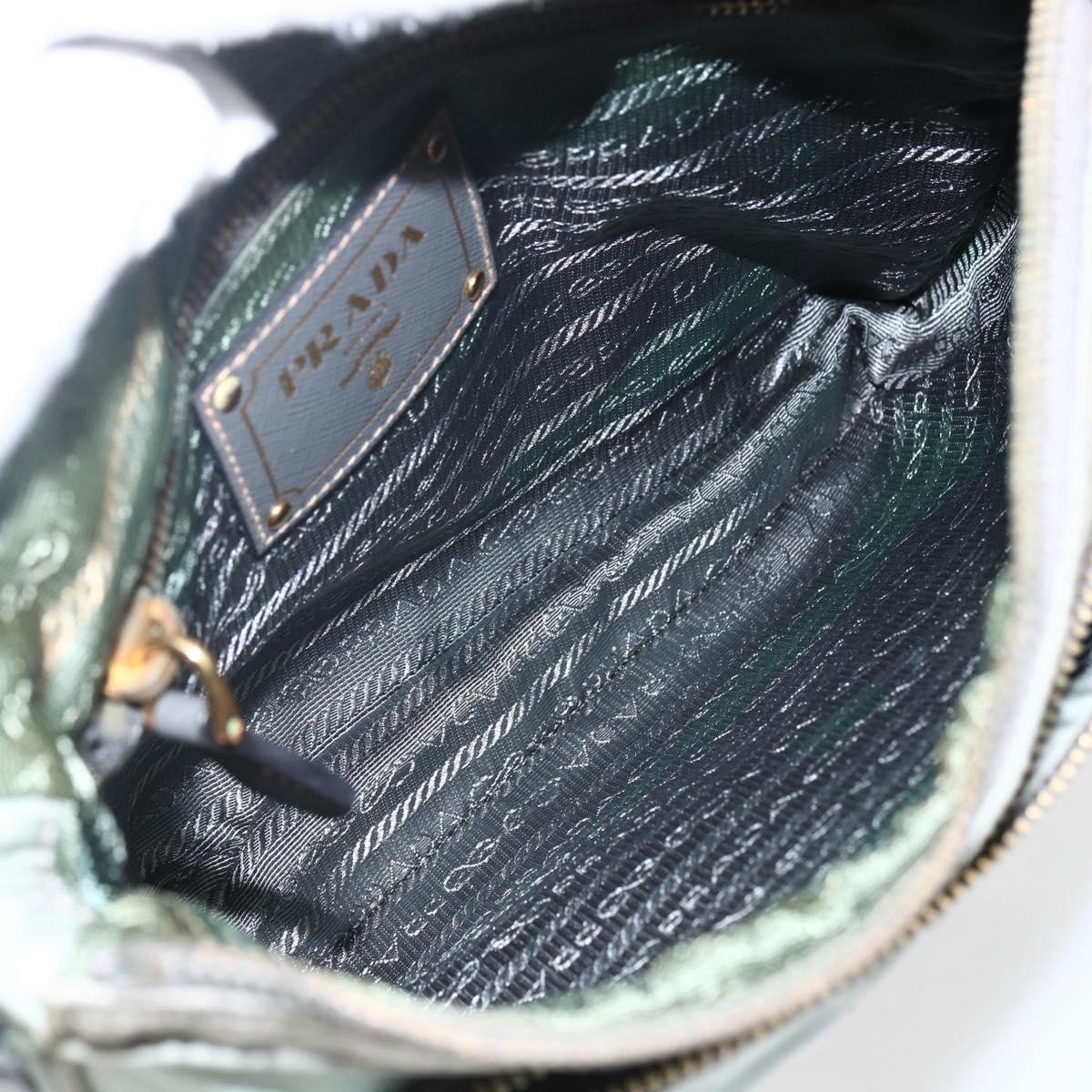PRADA Shoulder Bag Nylon Green Gold Auth 170487