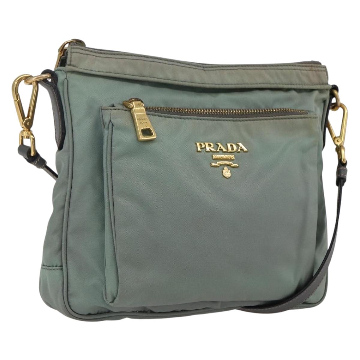 PRADA Shoulder Bag Nylon Green Gold Auth 170487