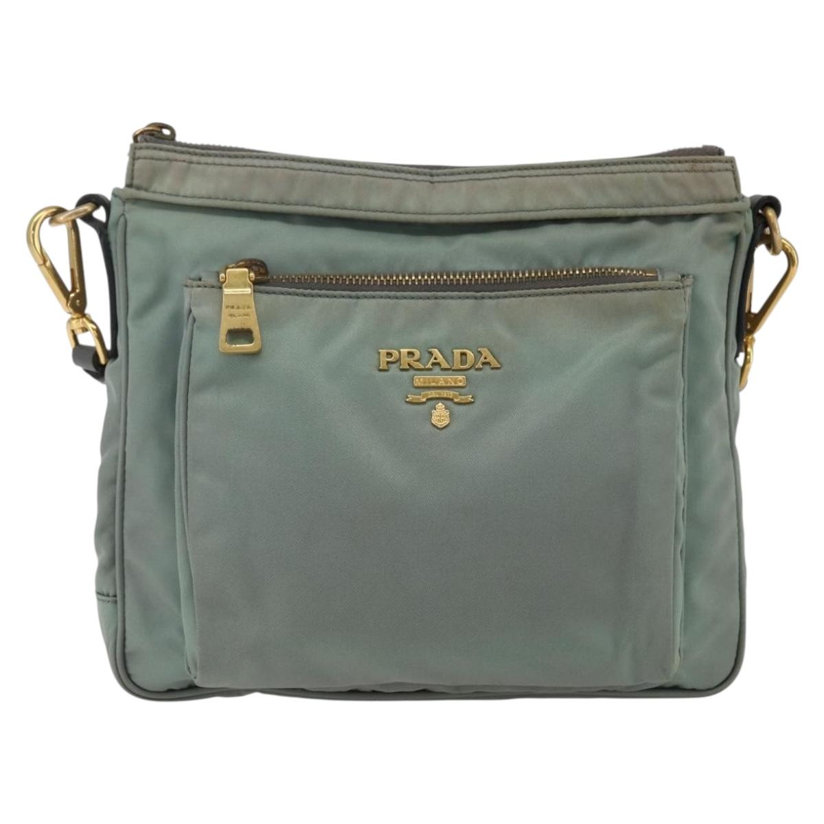PRADA Shoulder Bag Nylon Green Gold Auth 170487
