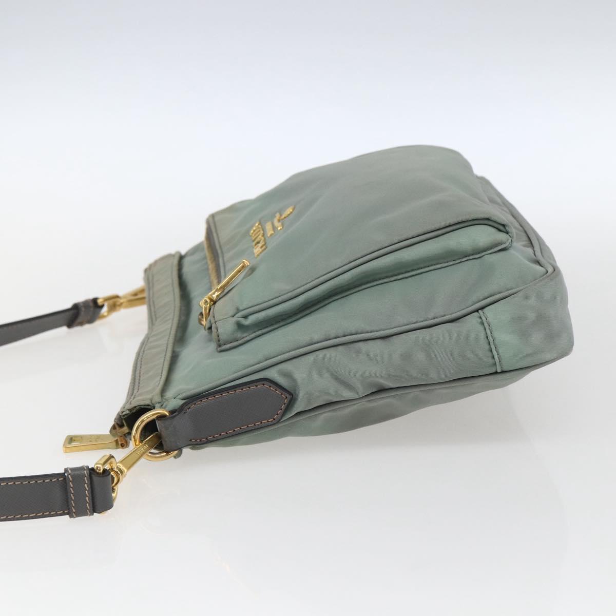 PRADA Shoulder Bag Nylon Green Gold Auth 170487