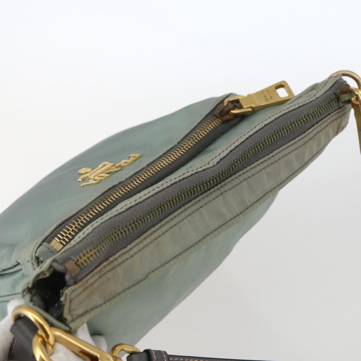 PRADA Shoulder Bag Nylon Green Gold Auth 170487
