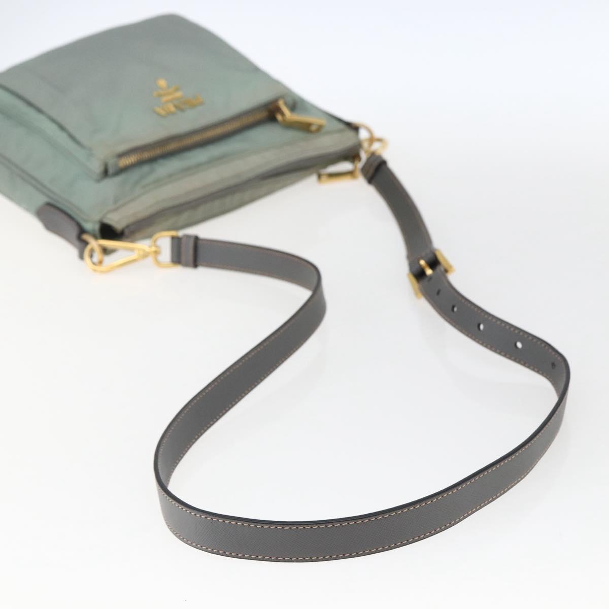 PRADA Shoulder Bag Nylon Green Gold Auth 170487