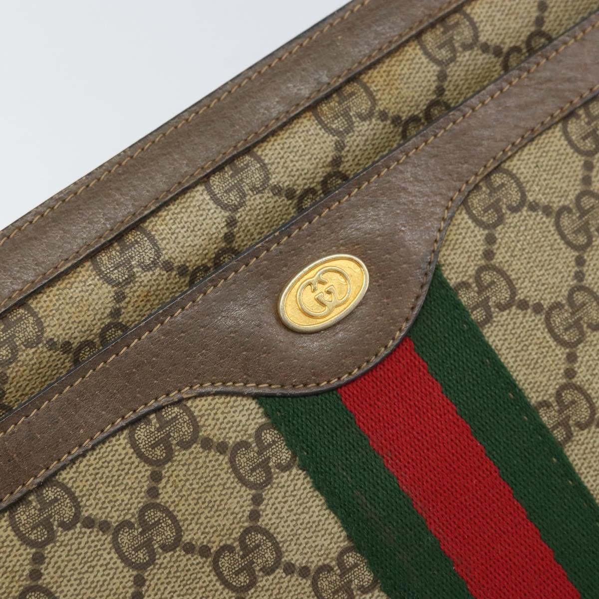 GUCCI GG Supreme Web Sherry Line Bag PVC Beige Gold 02 14 013 Auth 170488