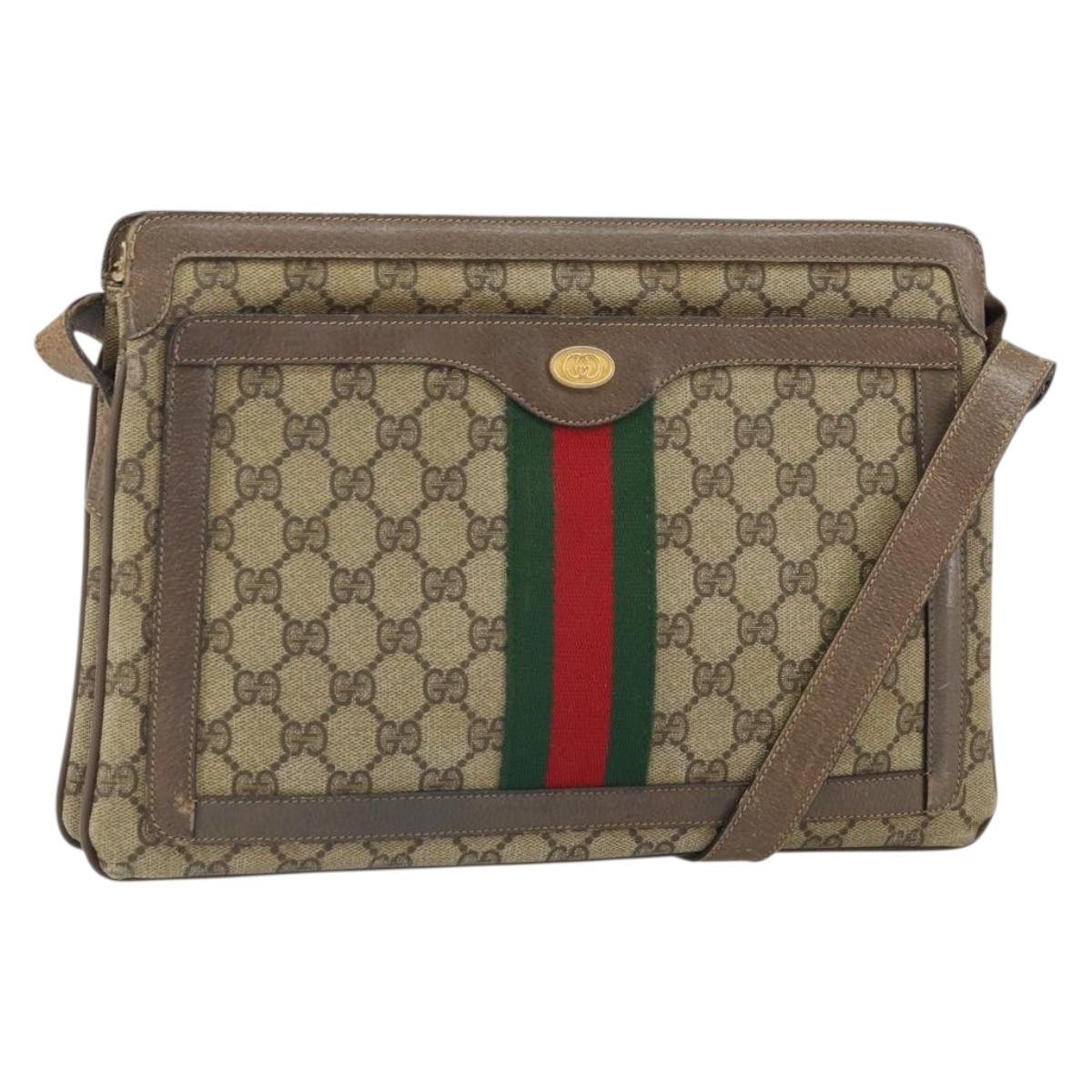 GUCCI GG Supreme Web Sherry Line Bag PVC Beige Gold 02 14 013 Auth 170488