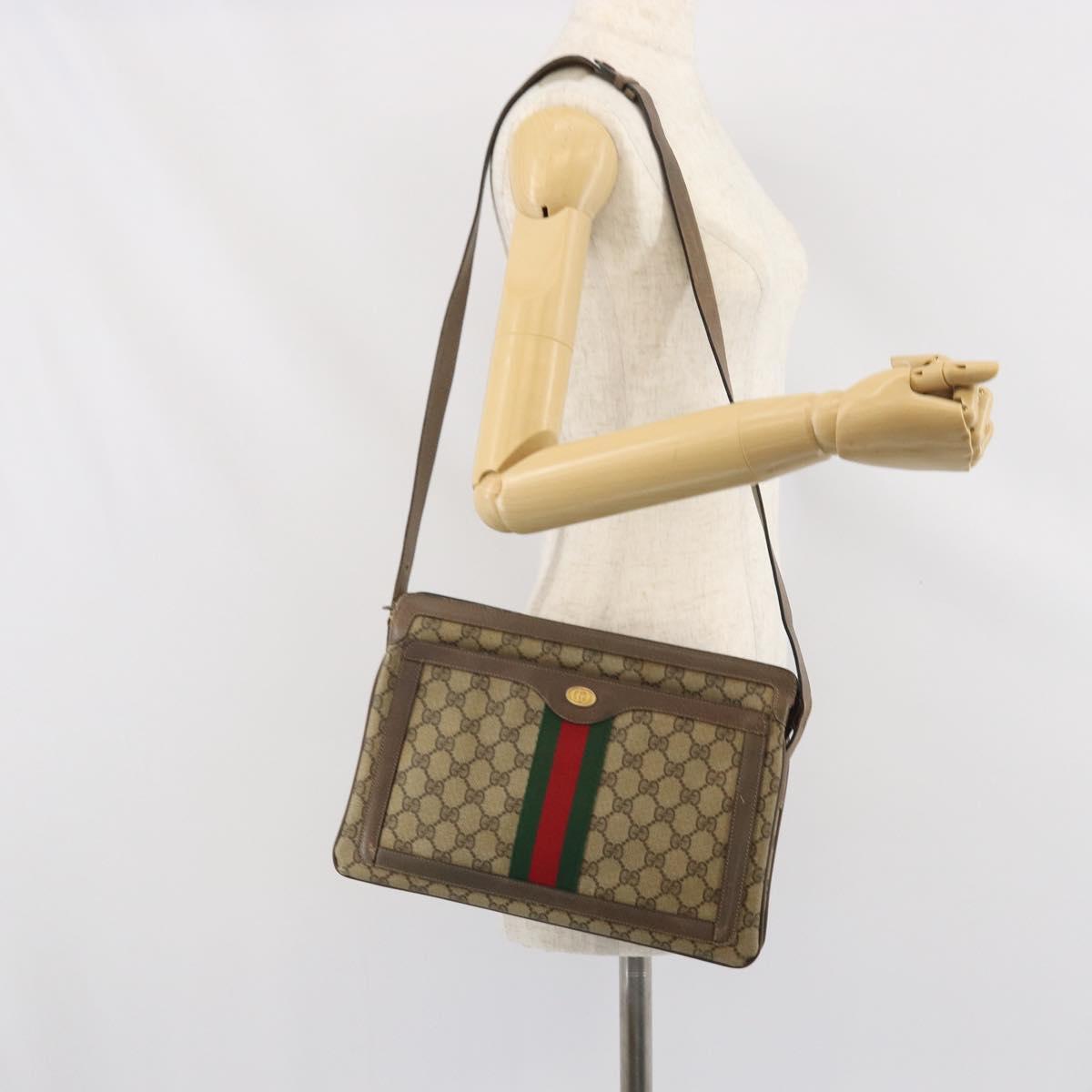 GUCCI GG Supreme Web Sherry Line Bag PVC Beige Gold 02 14 013 Auth 170488