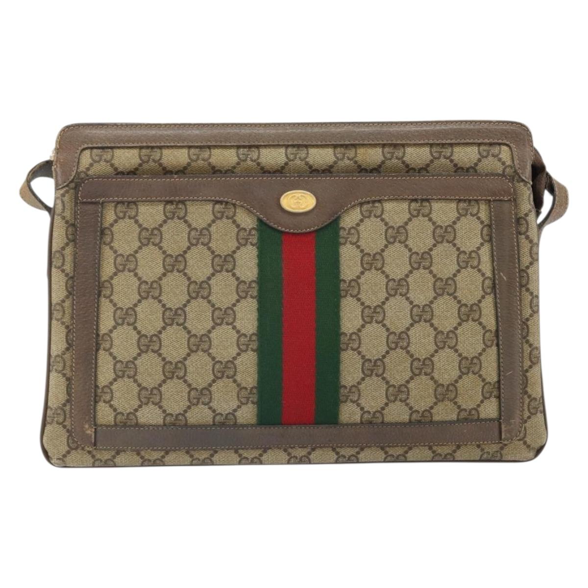 GUCCI GG Supreme Web Sherry Line Bag PVC Beige Gold 02 14 013 Auth 170488