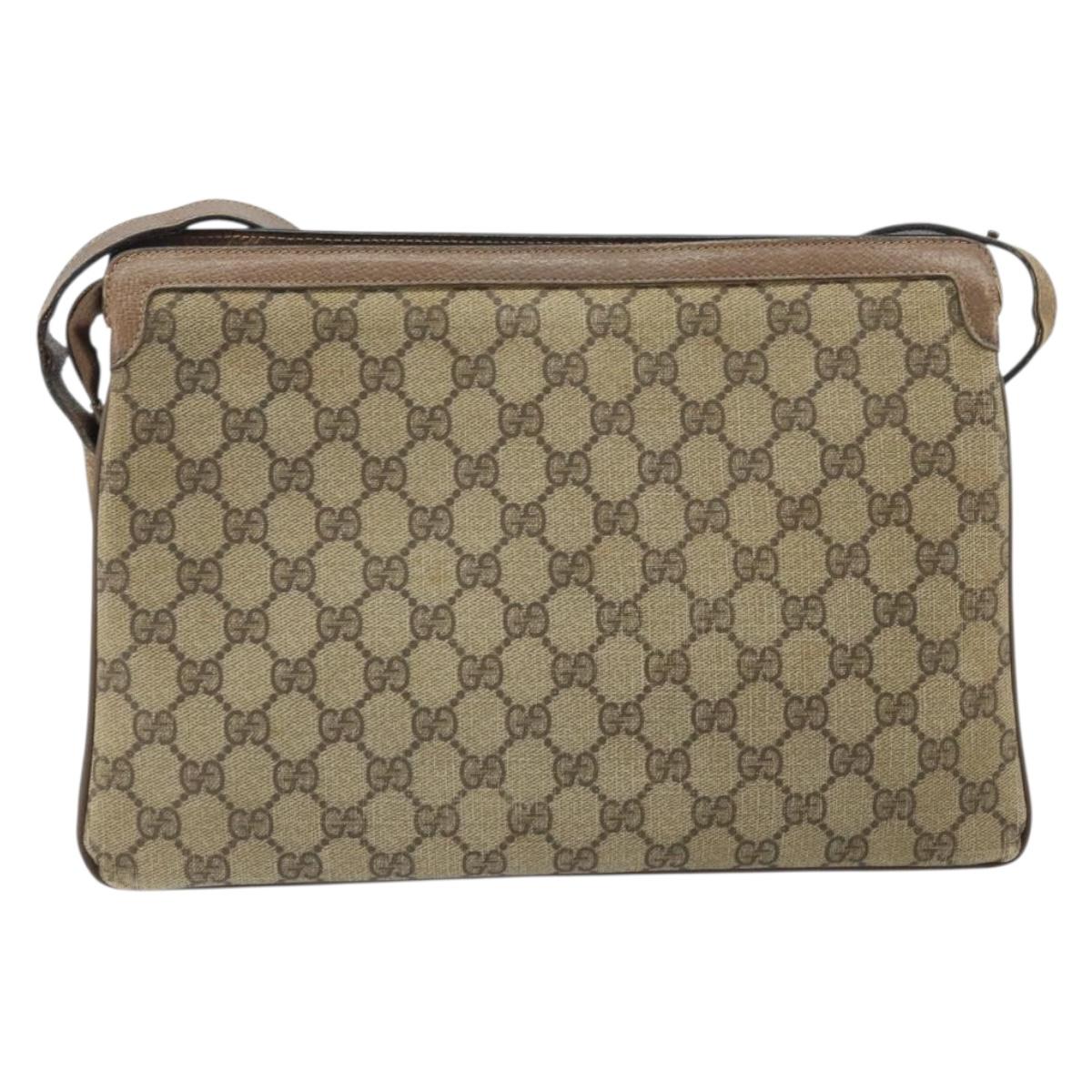 GUCCI GG Supreme Web Sherry Line Bag PVC Beige Gold 02 14 013 Auth 170488