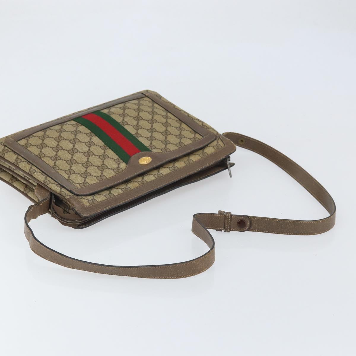 GUCCI GG Supreme Web Sherry Line Bag PVC Beige Gold 02 14 013 Auth 170488