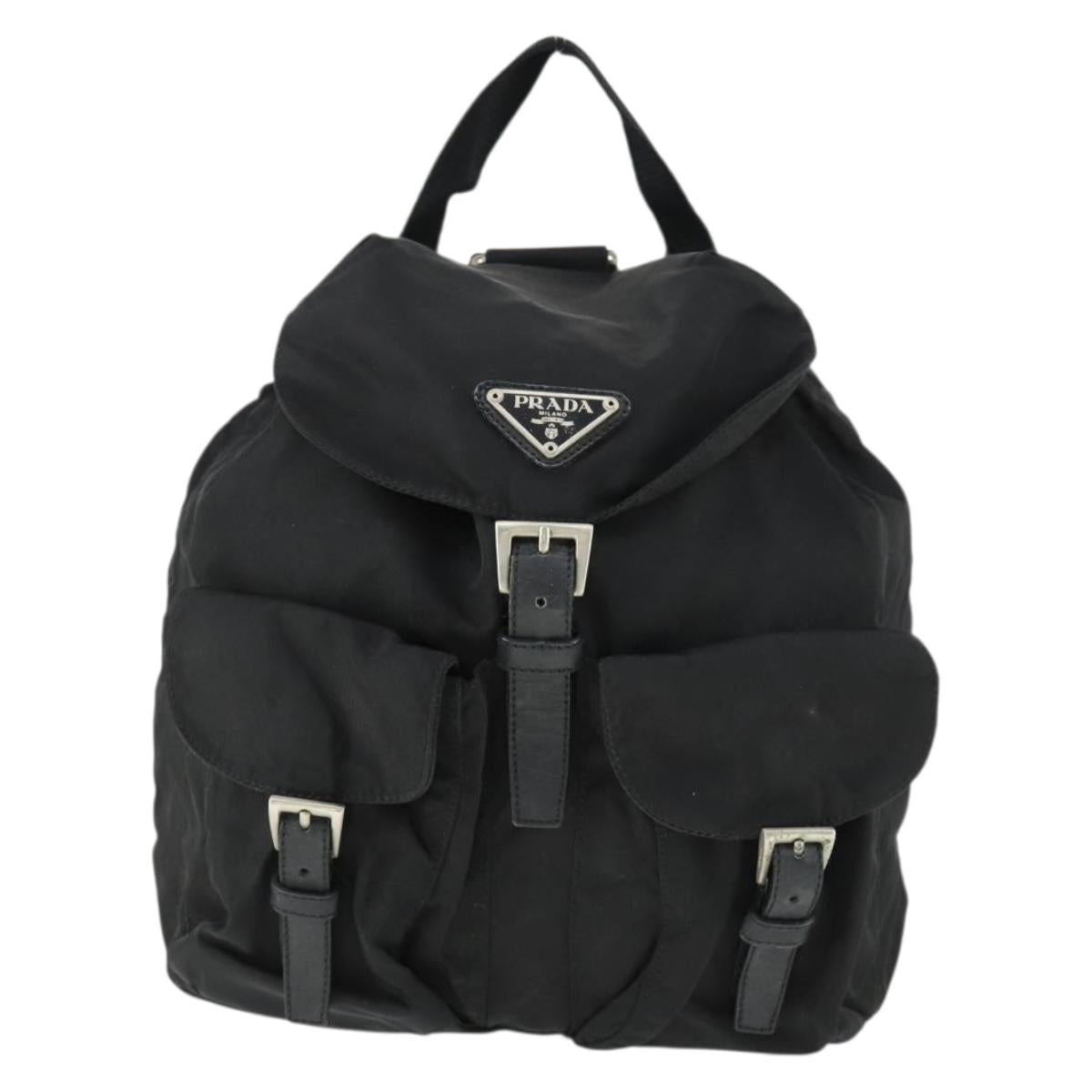 PRADA Backpack Nylon Black Silver Auth 170491