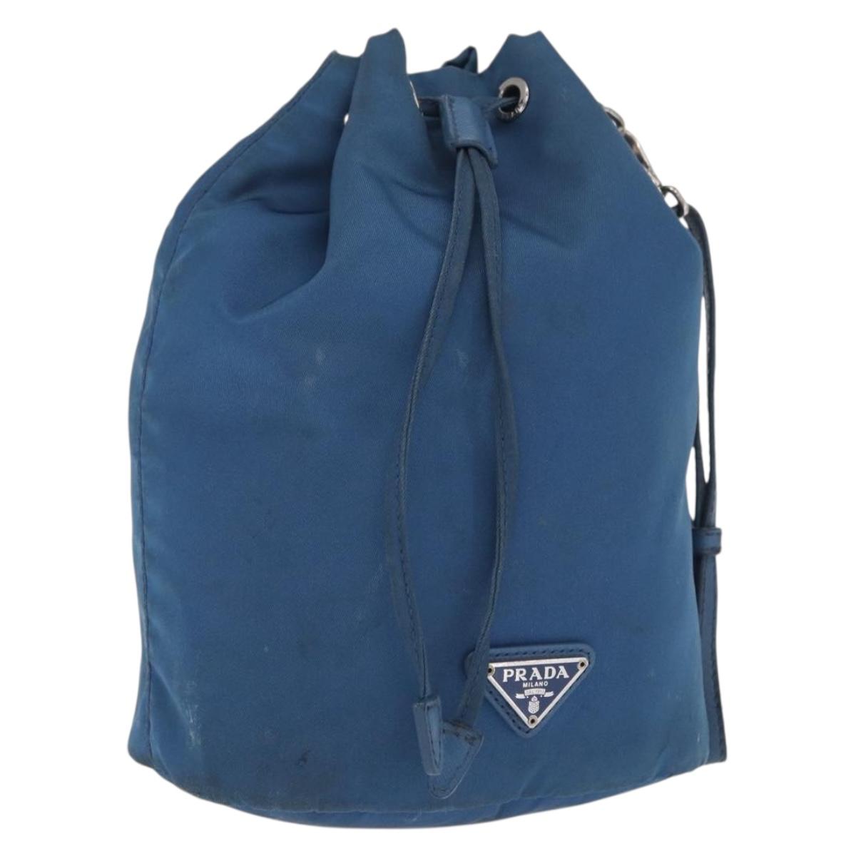 PRADA Purse Pouch Nylon Light Blue Silver Auth 170492