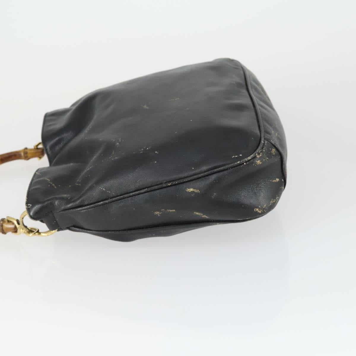 GUCCI Bamboo Hand Bag Leather Black Gold Auth 170494