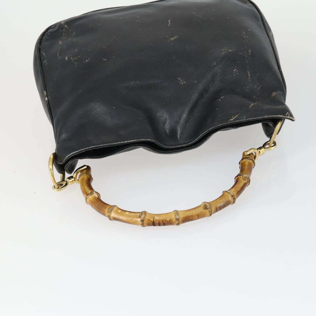 GUCCI Bamboo Hand Bag Leather Black Gold Auth 170494